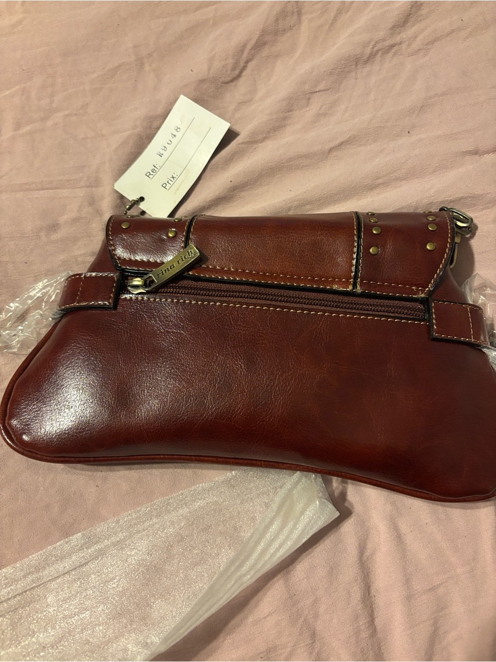 Vintage Rina Rich Brown Studded Leather Shoulder Bag - Picture 4 of 9